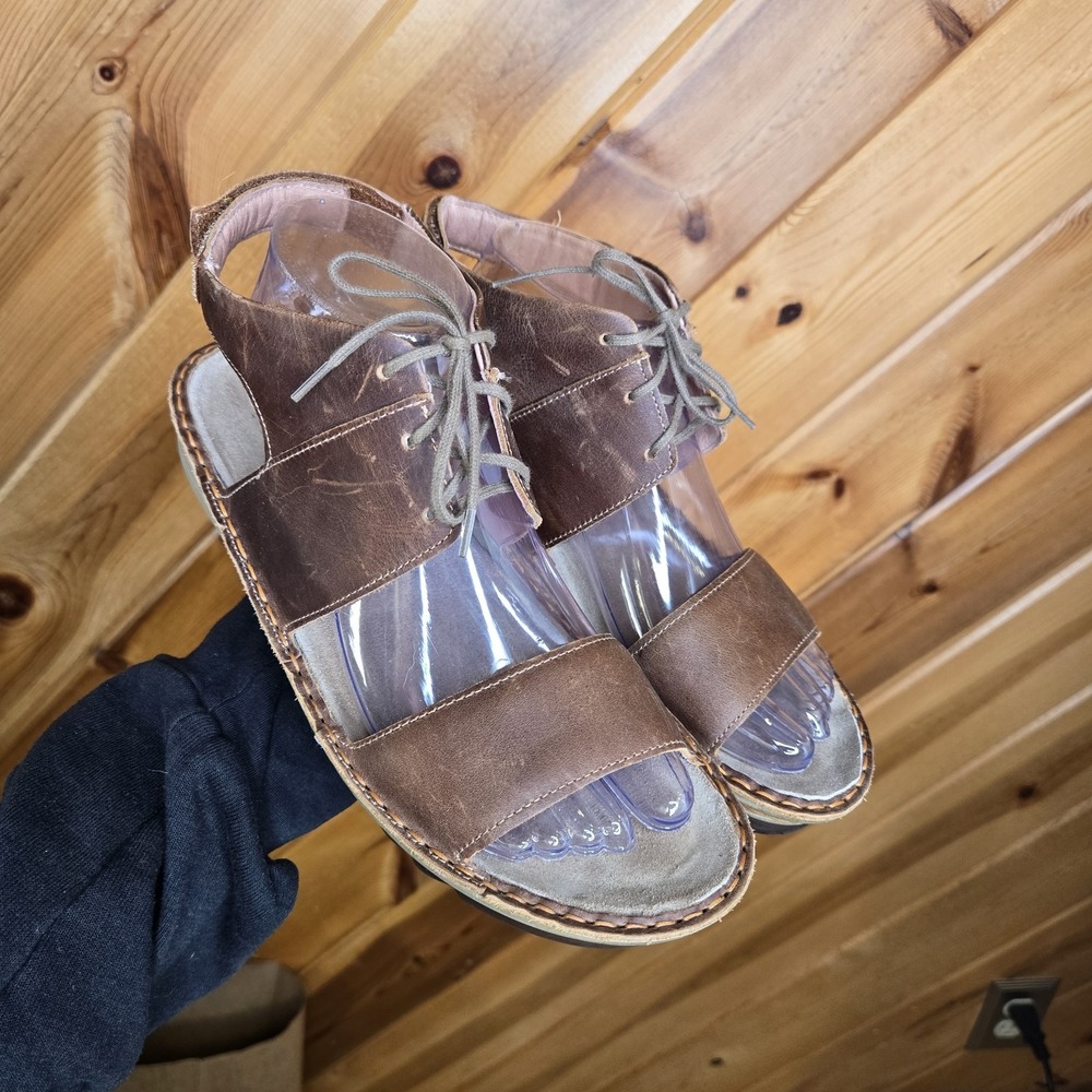 Naot Alpicola Brown Leather Wedge Sandal Lace EU 38 US 7.5
